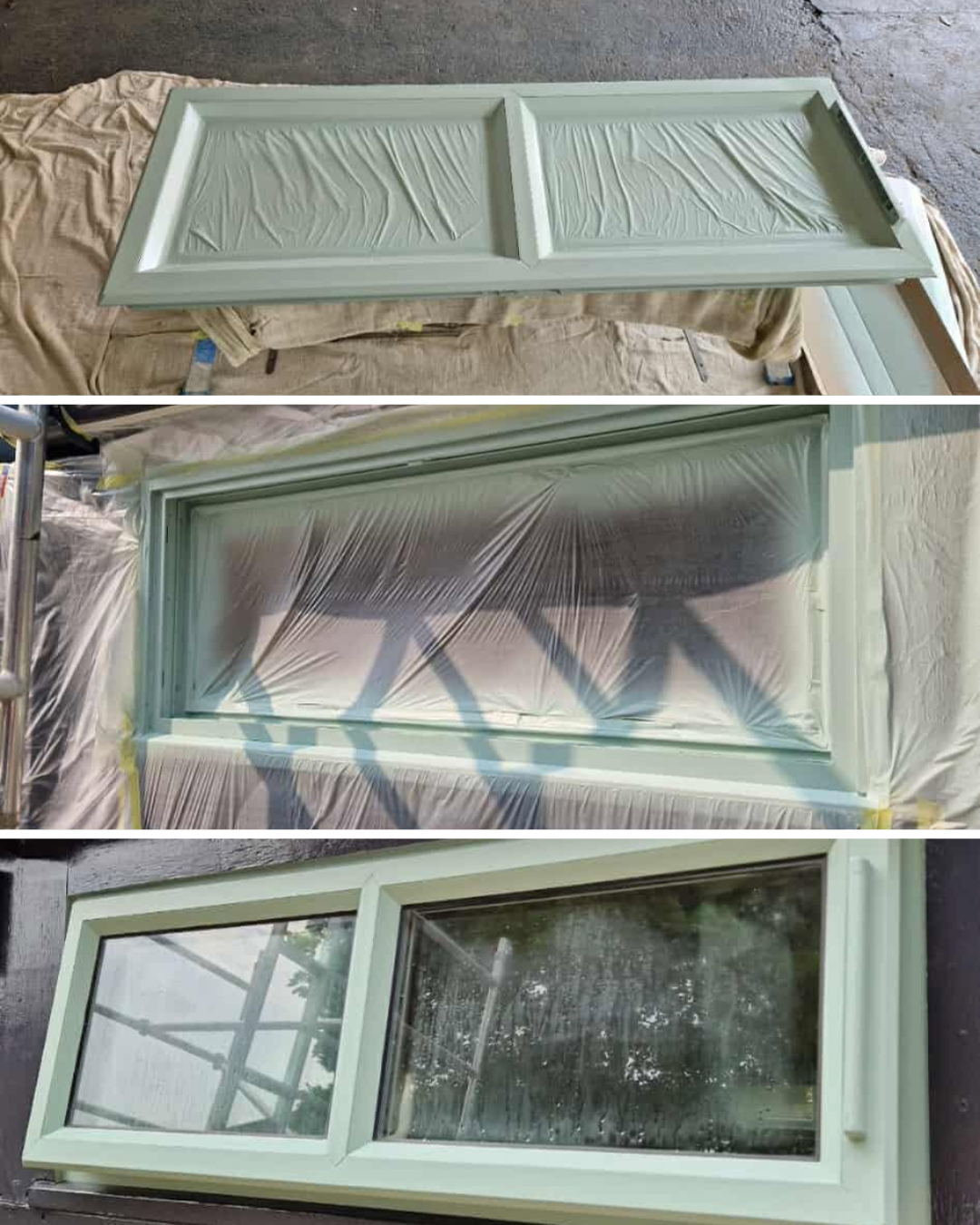 Different stages of a resprayed window