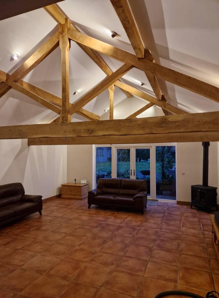 Wooden beams over a living area